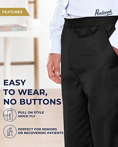 מכנסי מותניים אלסטיים של Pembrook Mens עבור קשישים - מכנסי גברים אדפטיביים לקשישים | מכנסי מותניים
